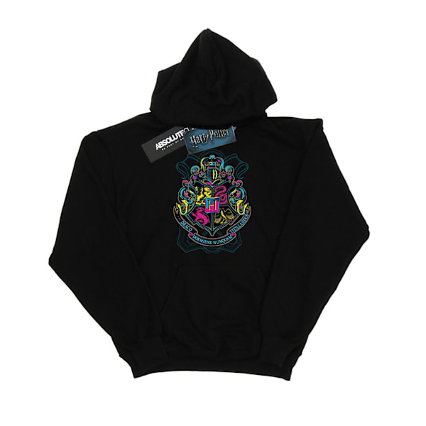 Harry Potter Neon Hogwarts Crest Hoodie för män M Svart Black M