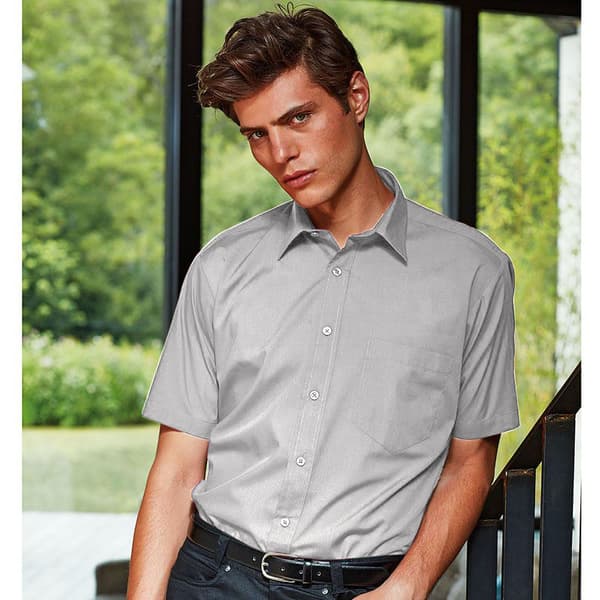 Premier Mens Short Sleeve Formal Poplin Plain Work Shirt 19 Silver Silver 19