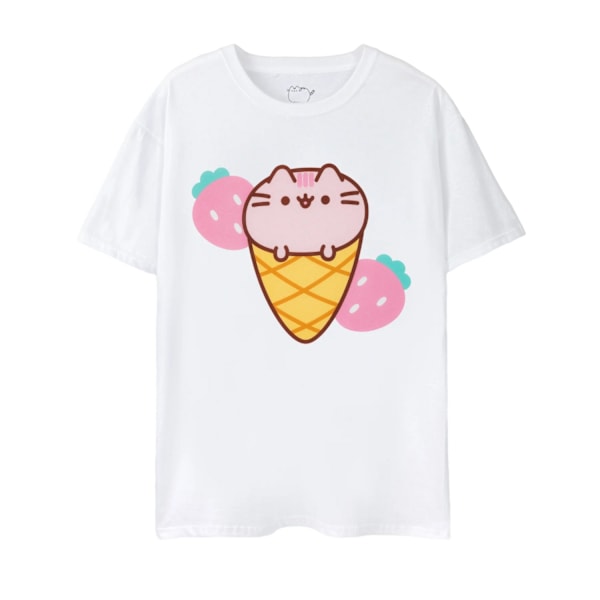 Pusheen Dam/Dam T-shirt med glass XXL Vit White XXL