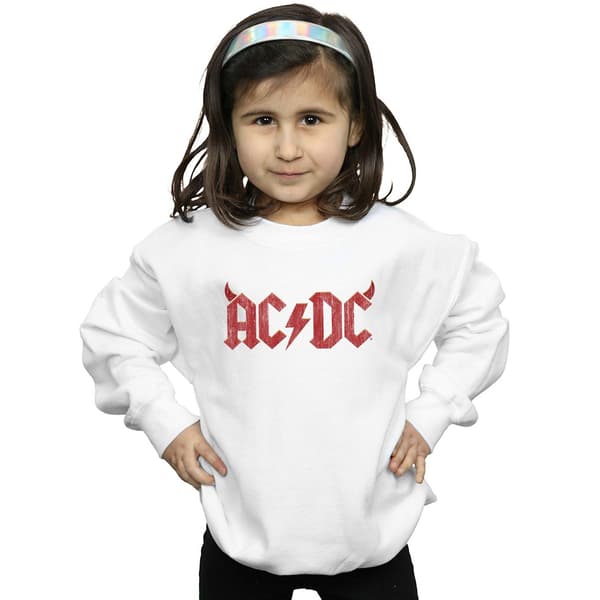 AC/DC Flickor Horns Logotyp Tröja 7-8 År Vit White 7-8 Years