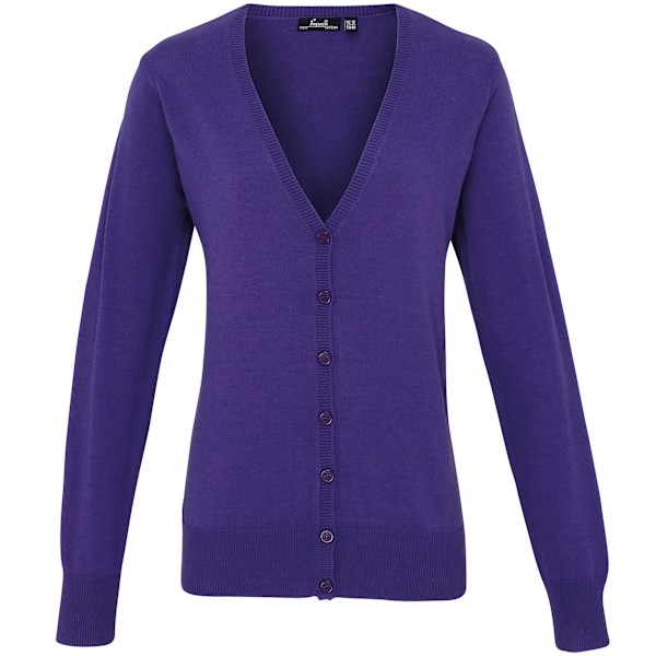 Premier Dam/Damer Knapp Genom Långärmad V-ringad Stickad Purple 8