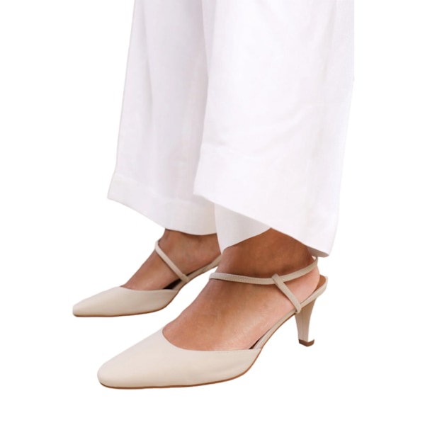 Var är det ifrån Dam/Dam Kansas Sling Back Bred Hög Klack Cream 3 UK Wide