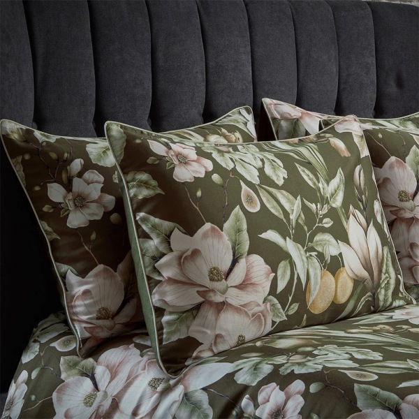 EW By Edinburgh Weavers Lavish Sateen Floral Housewife Pillowca Moss 75cm x 50cm