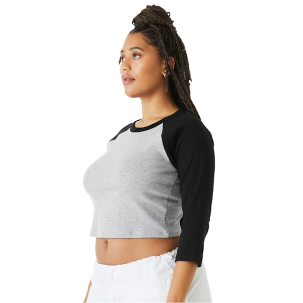 Bella + Canvas Dam/Dam Heather Raglan 3/4 Ärm Crop Top Athletic Grey/Black M