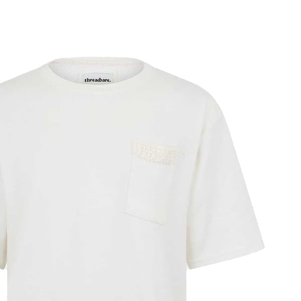 Threadbare Dunedin stickad t-shirt med struktur för män, regular fit, M, Ecru Ecru M