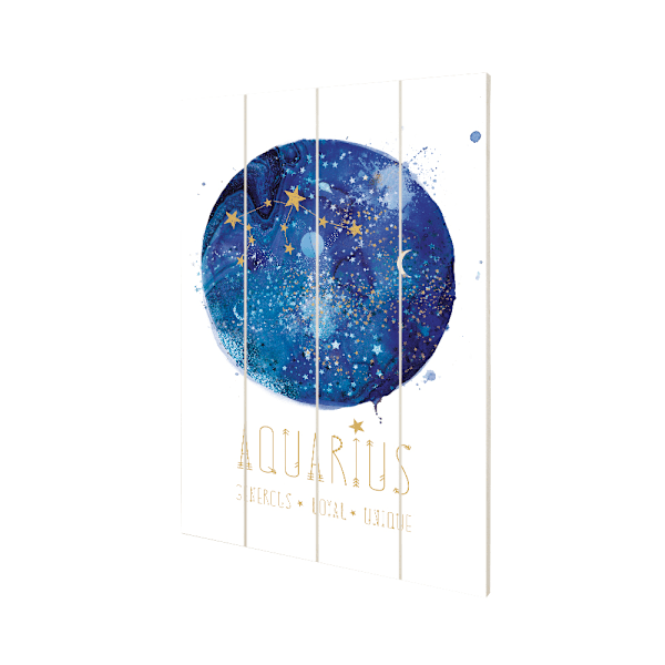 Summer Thornton Signs Of The Zodiac Vattumannen Trä Tryck 59cm x White/Blue/Gold 59cm x 40cm