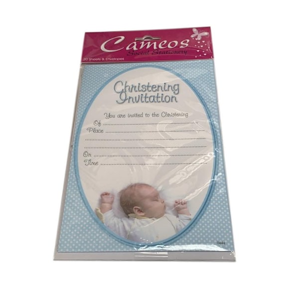 Cameos Dop Invitations (Paket med 20) En Storlek Vit/Blå White/Blue One Size