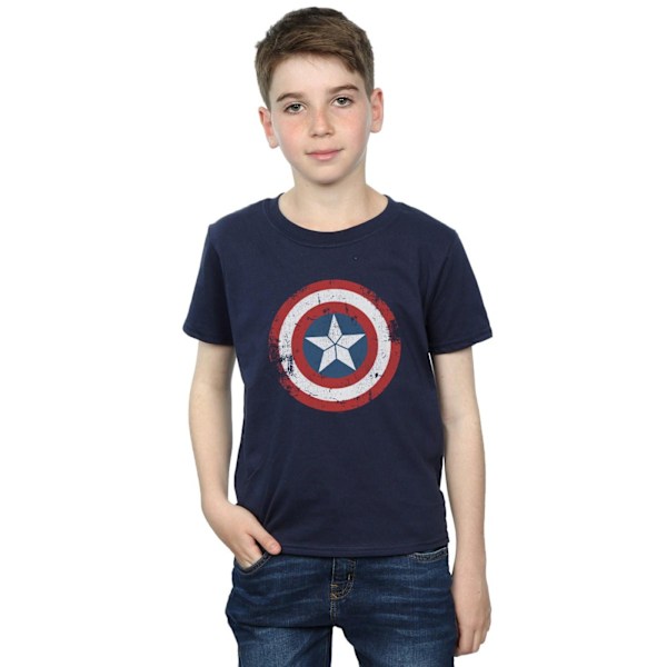 Marvel Boys Captain America Civil War Distressed Shield T-Shirt Navy Blue 7-8 Years