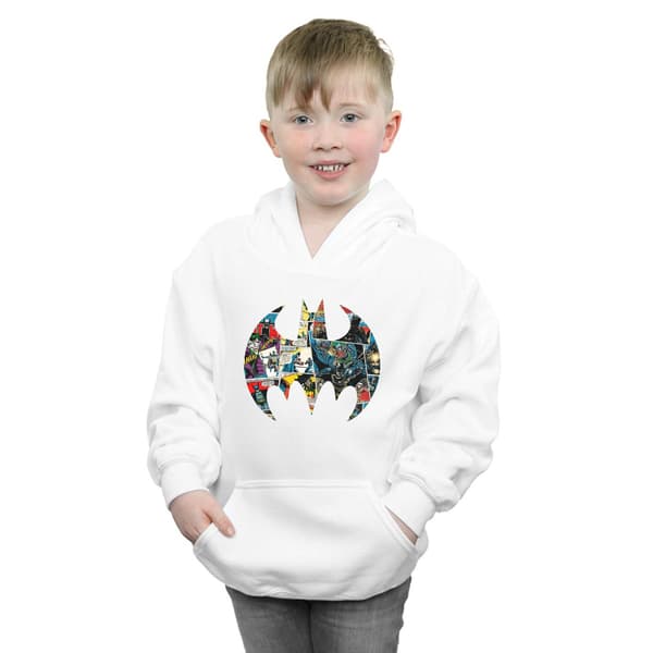 DC Comics Boys Batman Comic Book Logo Hoodie 5-6 år Vit White 5-6 Years