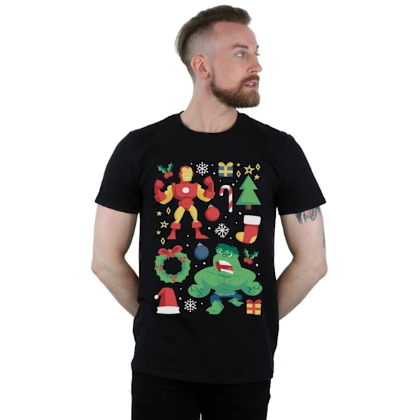 Marvel Herr Iron Man och Hulk Juldag T-shirt XXL Svart Black XXL