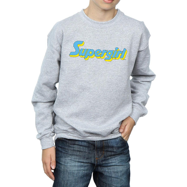 DC Comics Boys Supergirl Text Logo Sweatshirt 9-11 år Sport Sports Grey 9-11 Years