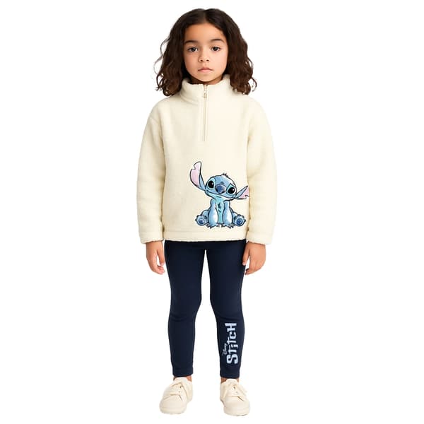 Lilo & Stitch Flickor Borg Half Zip Loungewear Set 2-3 år Off Off White/Blue 2-3 Years