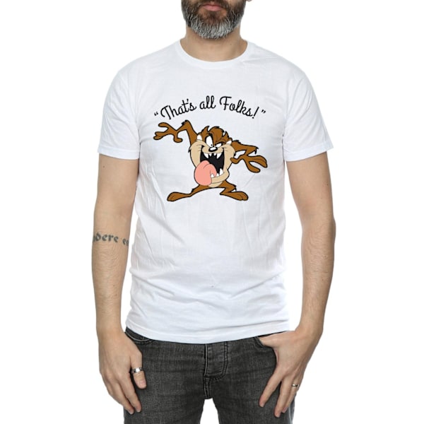 Looney Tunes Herr T-shirt i bomull med Taz - That's All Folks - M - Vit White M