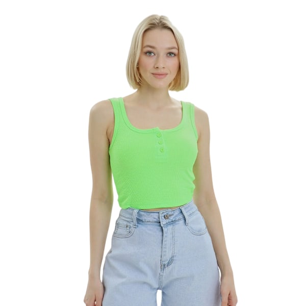 Lookus Dam/Kvinnor Mercan Knapp Crop Top M Neon Grön Neon Green M