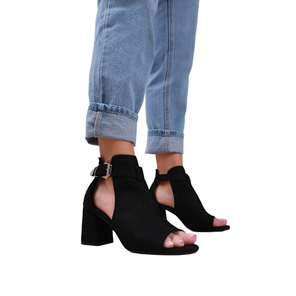 Where's That From Dam/Damer Lisa Mocka Öppen Tå Block Heel Black 7 UK