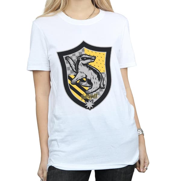 Harry Potter Dam/Dam Hufflepuff Crest Flat Cotton Boyfrie White S