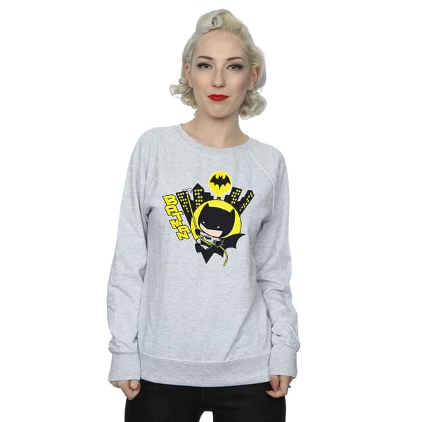DC Comics Dam/Kvinnor Chibi Batman Swinging Sweatshirt M Heather Heather Grey M