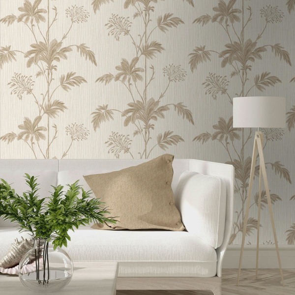 Belgravia Grasscloth Palm Textured Wallpaper 10m x 53cm Cream/G Cream/Gold 10m x 53cm