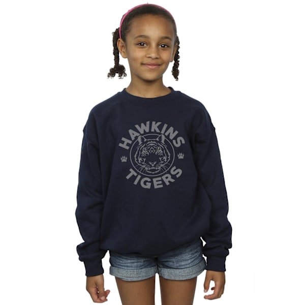 Netflix Girls Stranger Things Hawkins Grå Tiger Sweatshirt 9-11 Navy Blue 9-11 Years