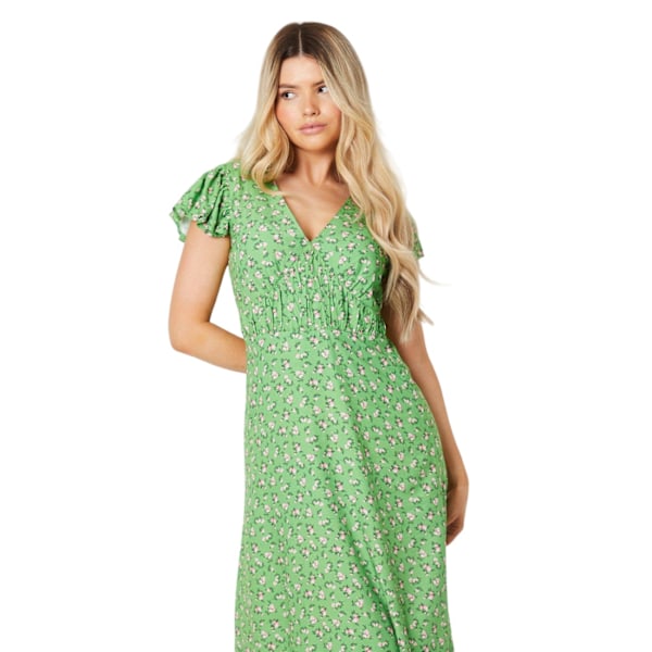 Dorothy Perkins Damklänning med volang och blommigt tryck, midilång, storlek 16 UK Green 16 UK