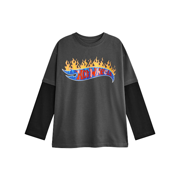 Hot Wheels Pojkar Flammande Logotyp Långärmad T-shirt 3-4 År Grå Grey 3-4 Years