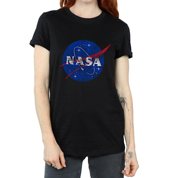 NASA Dam/Damer Insignia Distressed Logo Bomull Boyfriend T-shirt Black M