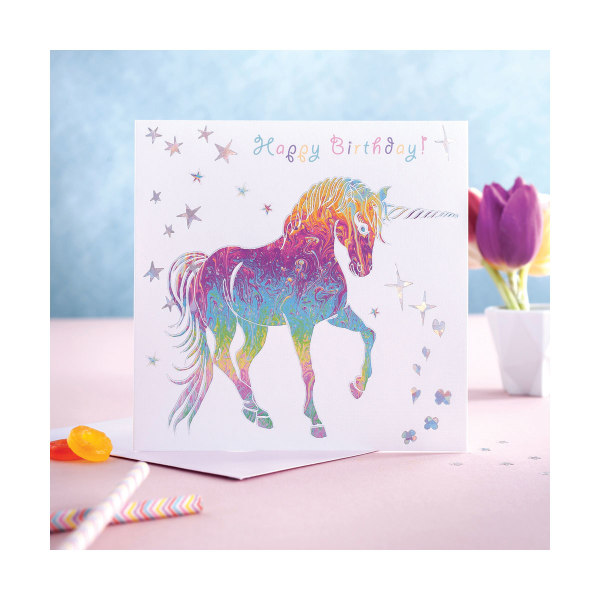Deckled Edge prancing Myth Hälsningskort En one size Happy Birthd Happy Birthday - Unicorn (White/Rai One Size