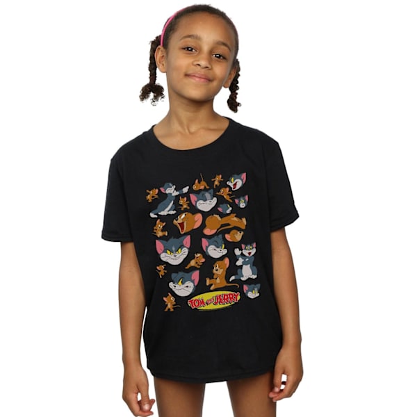 Tom And Jerry Girls Many Faces Bomull T-shirt 12-13 År Svart Black 12-13 Years