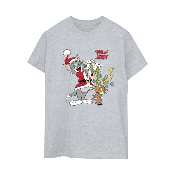 Tom & Jerry Dam/Damer Jul Ren Jultomte Bomull Boyfriend T-shirt Sports Grey 4XL