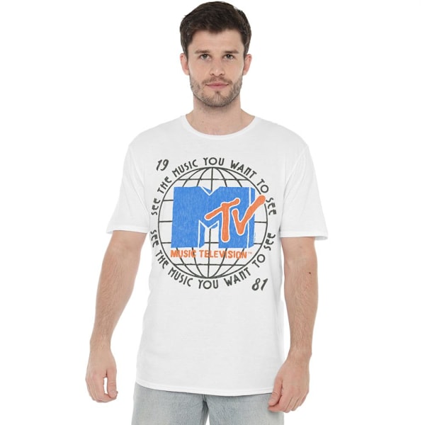 MTV Herr 1981 Globe T-Shirt M Vit White M