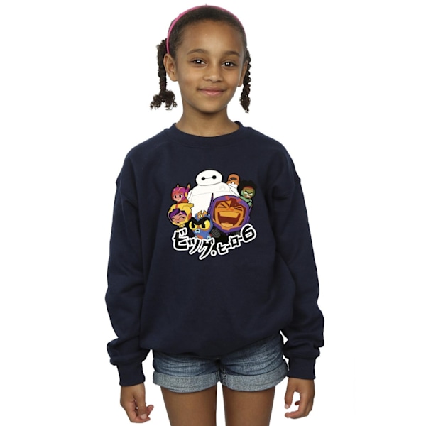 Disney Girls Big Hero 6 Baymax Group Manga Sweatshirt 7-8 år Navy Blue 7-8 Years