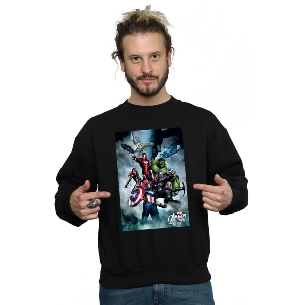 Marvel Herr Avengers Assemble Team Montage Sweatshirt L Svart Black L