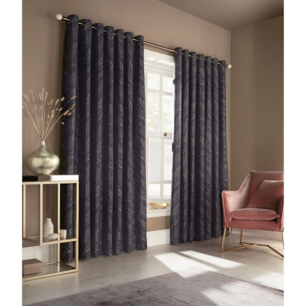 Furn Himalaya Jacquard Design Öglettgardiner (par) 117x137cm Navy 117x137cm