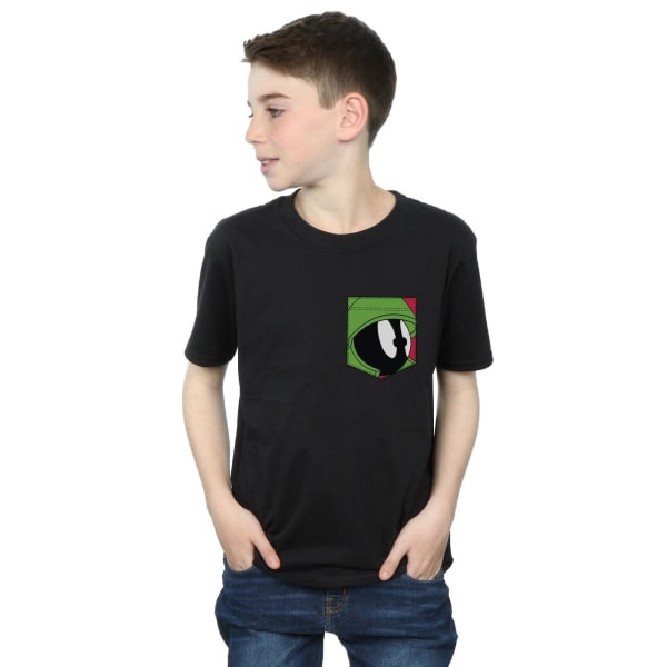 Looney Tunes Boys Marvin The Martian Face Faux Pocket T-Shirt 7 Black 7-8 Years