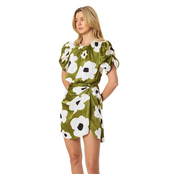 AX Paris Dam/Dam Blommig Polyester Rynkad Sida Kväll M Olive 8 UK