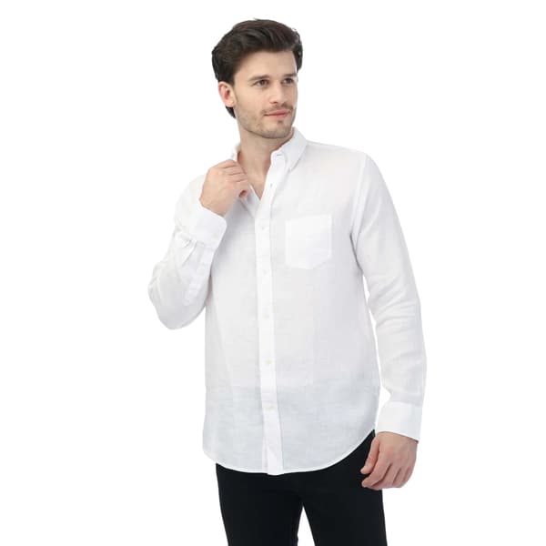 Gant Herr Linne Regular Långärmad Skjorta 4XL Vit White 4XL