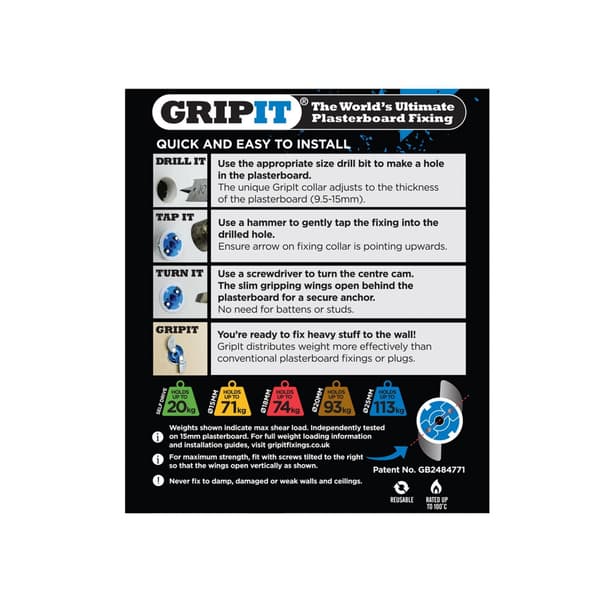 Gripit Blå Gipsfästen 4-pack Flerfärgad Multi Colour Pack of 4