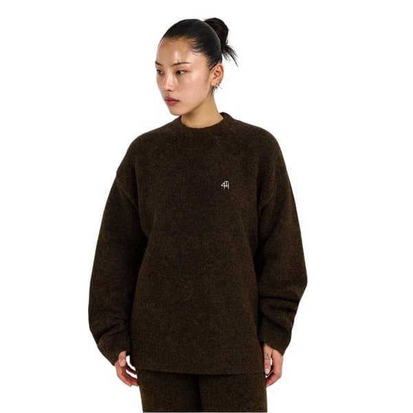 4th & Reckless Dam/Dam Broderad Logotyp Stickad Rundhals Chocolate 14 UK