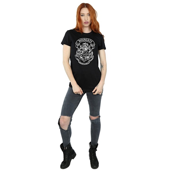 Harry Potter Dam/Damer Hogwarts Crest Bomull Boyfriend T-Sh Black M