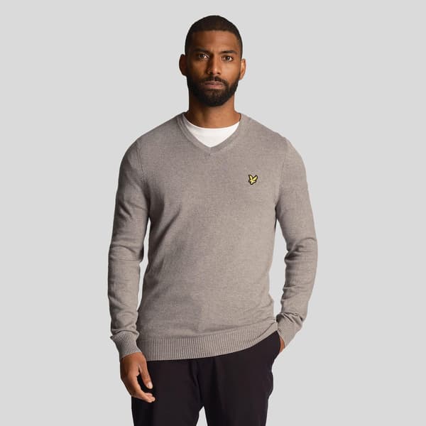 Lyle & Scott Merino Bomull V-ringad Tröja Herr S Grå Grey S