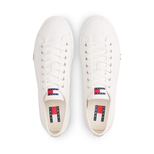 Tommy Jeans Herr Canvas Flat Trainers 10 UK Ecru Ecru 10 UK
