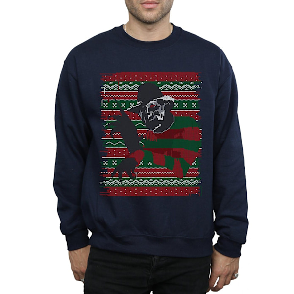 A Nightmare On Elm Street Herr Jul Fair Isle Sweatshirt L Navy Blue L