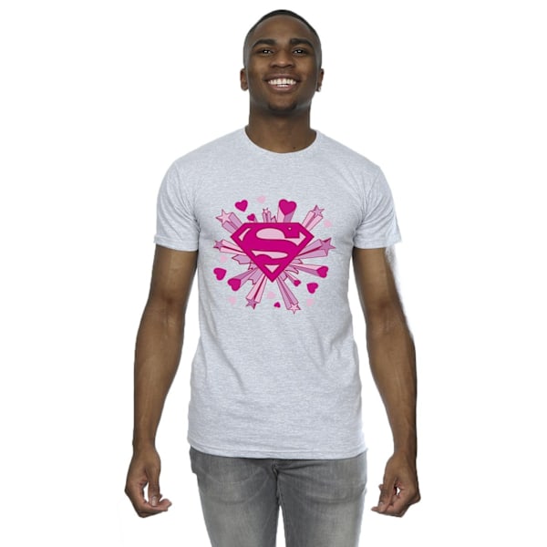 DC Comics Herr Superman Rosa Hjärtan Och Stjärnor Logotyp T-Shirt S Sp Sports Grey S