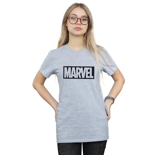 Marvel Dam/Kvinnor Logotyp Kontur Bomull Pojkvän T-shirt M Sp Sports Grey M