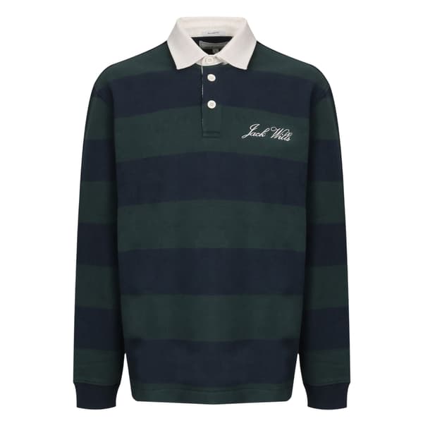 Jack Wills Herr Jersey Krage Avslappnad Passform Långärmad Rugby Pine/Navy L