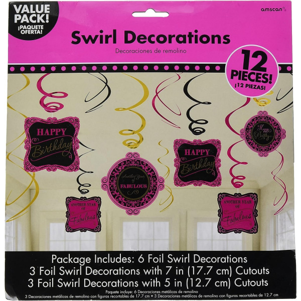 Amscan Fabulous Swirl Decoration (Pack med 12) One Size Rosa/Bla Pink/Black One Size