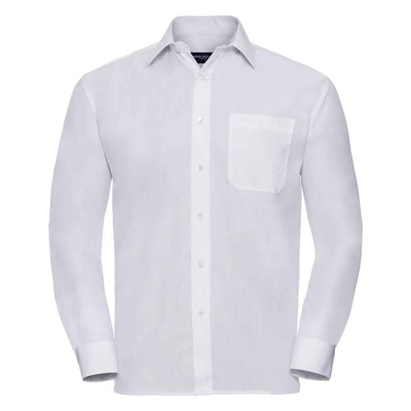 Russell Collection Herr Poplin Easy-Care Långärmad formell skjorta White 15.5in