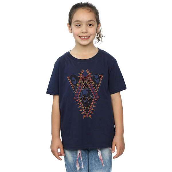 Marvel Girls Black Panther Tribal Heads Bomull T-shirt 12-13 år Navy Blue 12-13 Years