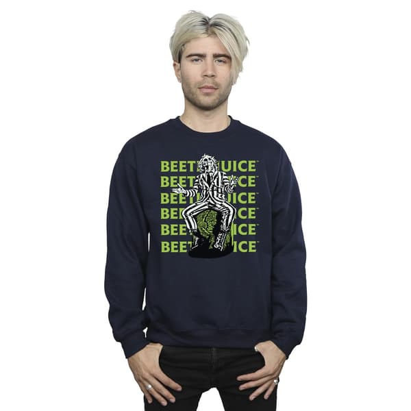 Beetlejuice Herr Pose Repeat Logo Sweatshirt S Marinblå Navy Blue S