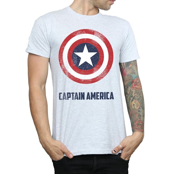 Marvel Herr Captain America Shield Text T-Shirt S Sports Grey Sports Grey S